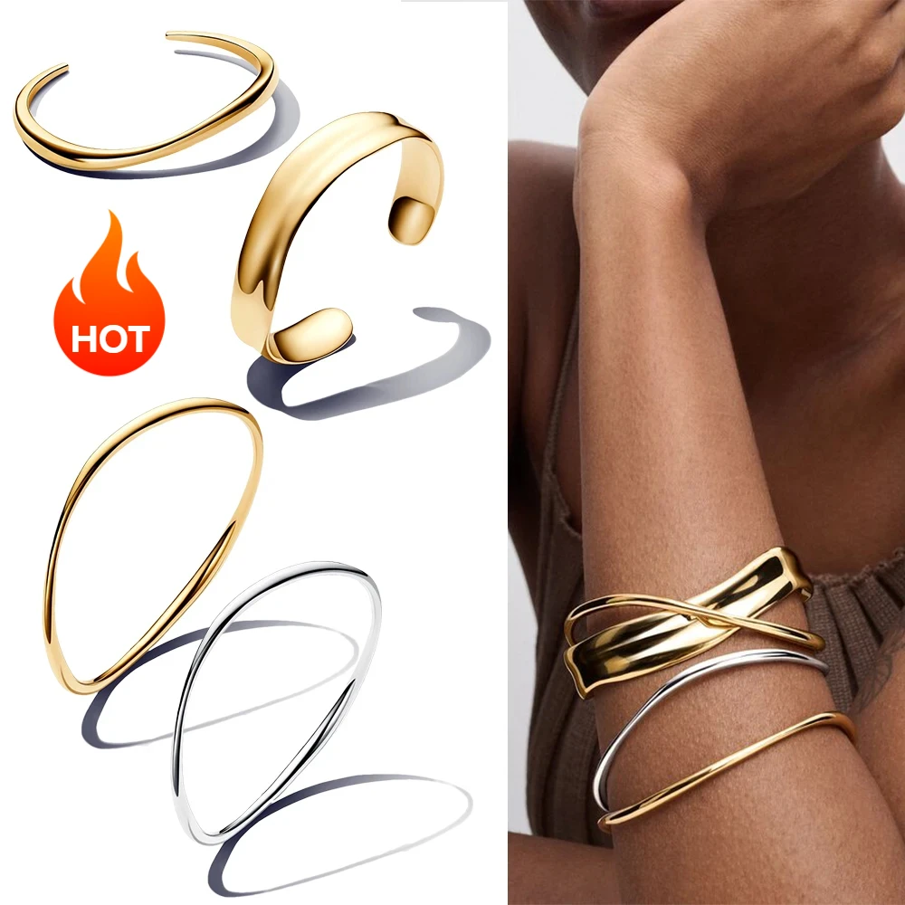 Popular Classic New Hot 2024 Organic Shaped Wide Open Bangle Bracelet for Women Gift Fashion Dropshippring