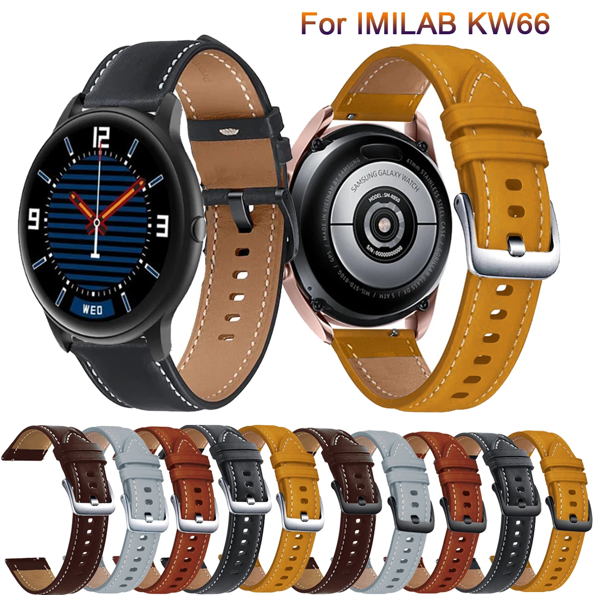 22mm Leather Strap Watchband Wristband For IMILAB KW66 / YAMAY SW022 WristStrap Quick Releas Bracelet For Ticwatch Pro 3 Correa