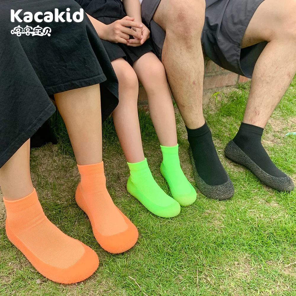 Kacakid Kind Rubberen Zool Vloer Schoenen Baby Lichtgevende Anti-Slip Sok Schoenen Unisex Indoor Outdoor Kids Slippers Knit Laarsjes