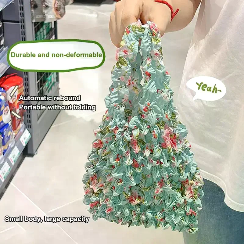 Large Capacity Bubble Elastic Portable Handbag Storage Bag Flower Expansion Fold Pleated Flexible Stretch Mini Shopping Bag