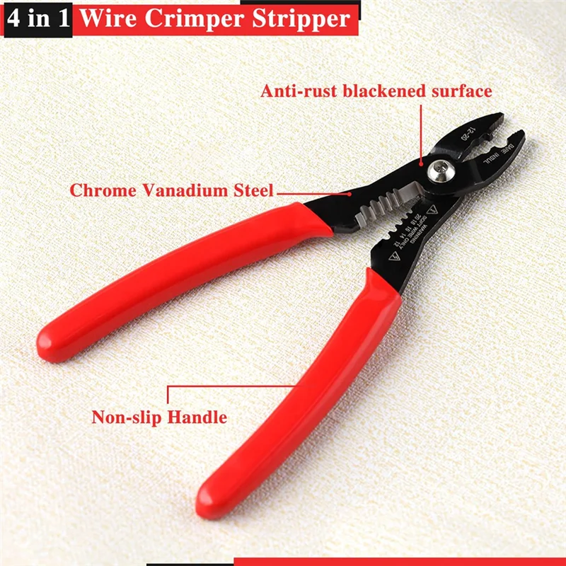 A15F-4-in-1 multifunctionele elektricientang Draadknipper, stripper, grijper voor 12-20 AWG geïsoleerde en niet-geïsoleerde draden