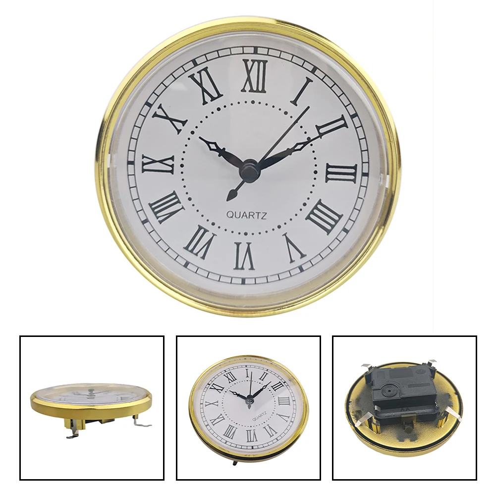 

Compact Mini Quartz Clock Insert with Gold Bezel and Roman Numerals for Crafting and Repairing Small Glass Clocks