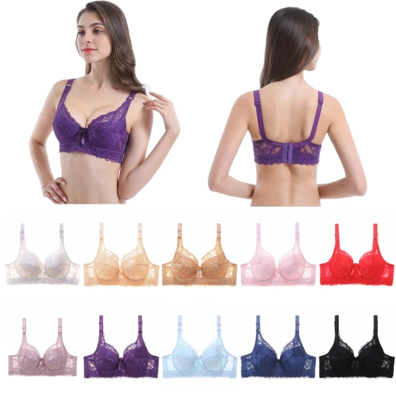 Women's B C D Cup Sexy Lace Embroidery Bra Underwired Gather Adjustment Plunge Lingerie Bras 75B-105B 75C-105C 75D-105D