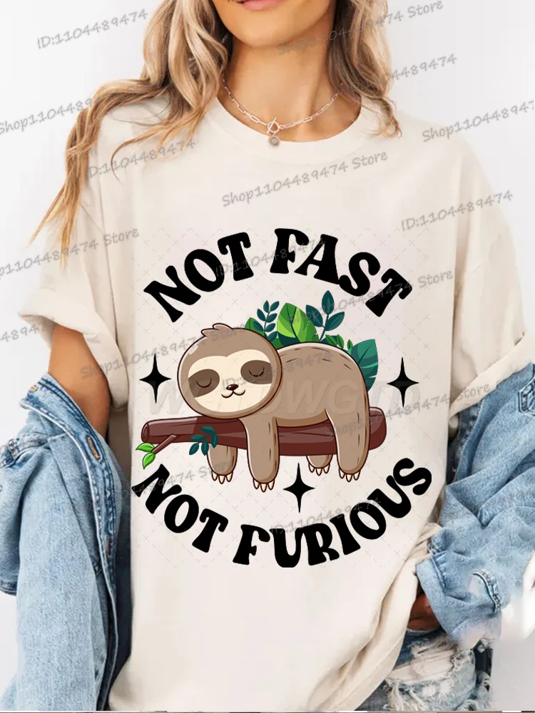 

2025 Funny "Not Fast Not Furious" T-shirt Cartoon Lazy Sloth Men Women Cotton Tshirt Short Sleeve Graphics Trend Classics Tops