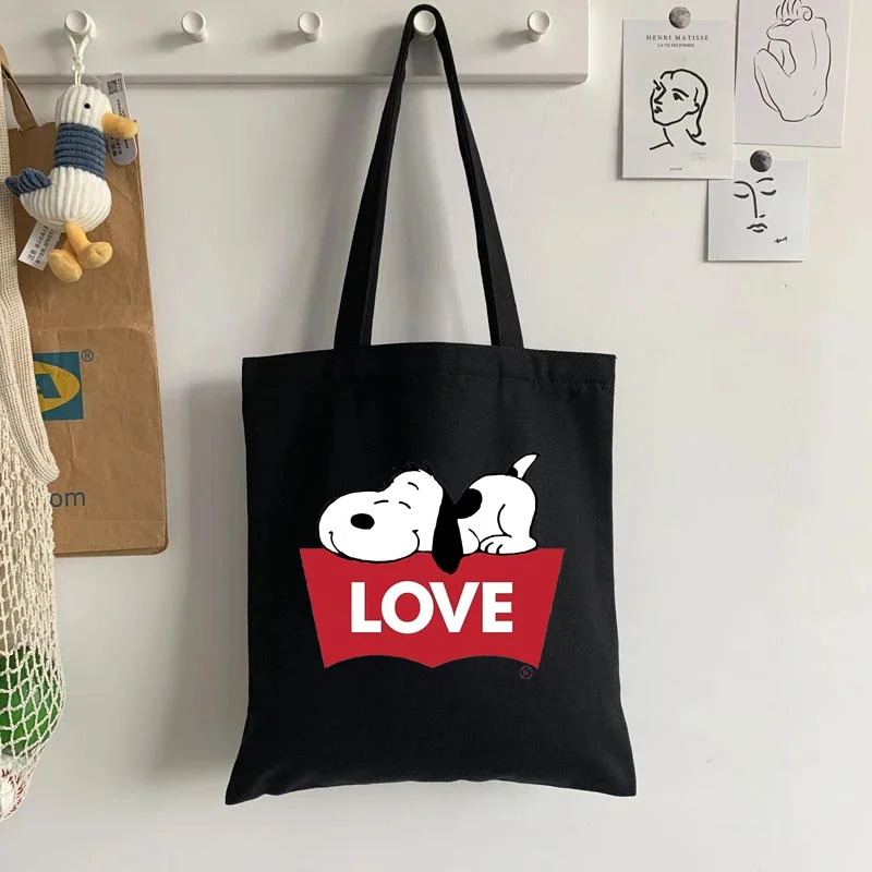 2024 Cartoon Snoopies Women\'s Canvas Shopping Bag Large Capacity Tote Bag Casual Ladies Hand Bags Shoulder Bag Women\'s Handbags