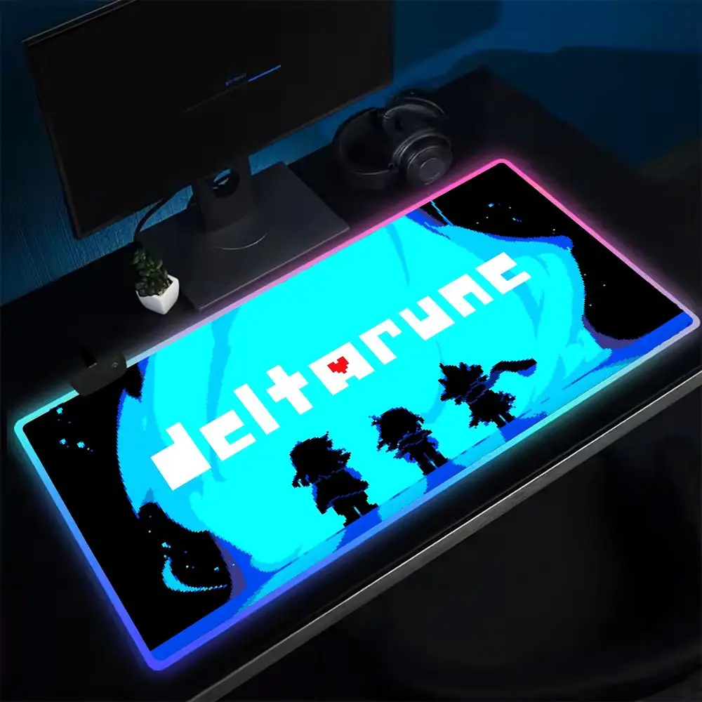 D-Deltarune Mouse Pad Anime Gaming Mouse Pad LED Table Pads Backlit Rubber Desktop XXL Mousepad RGB Desk Mats
