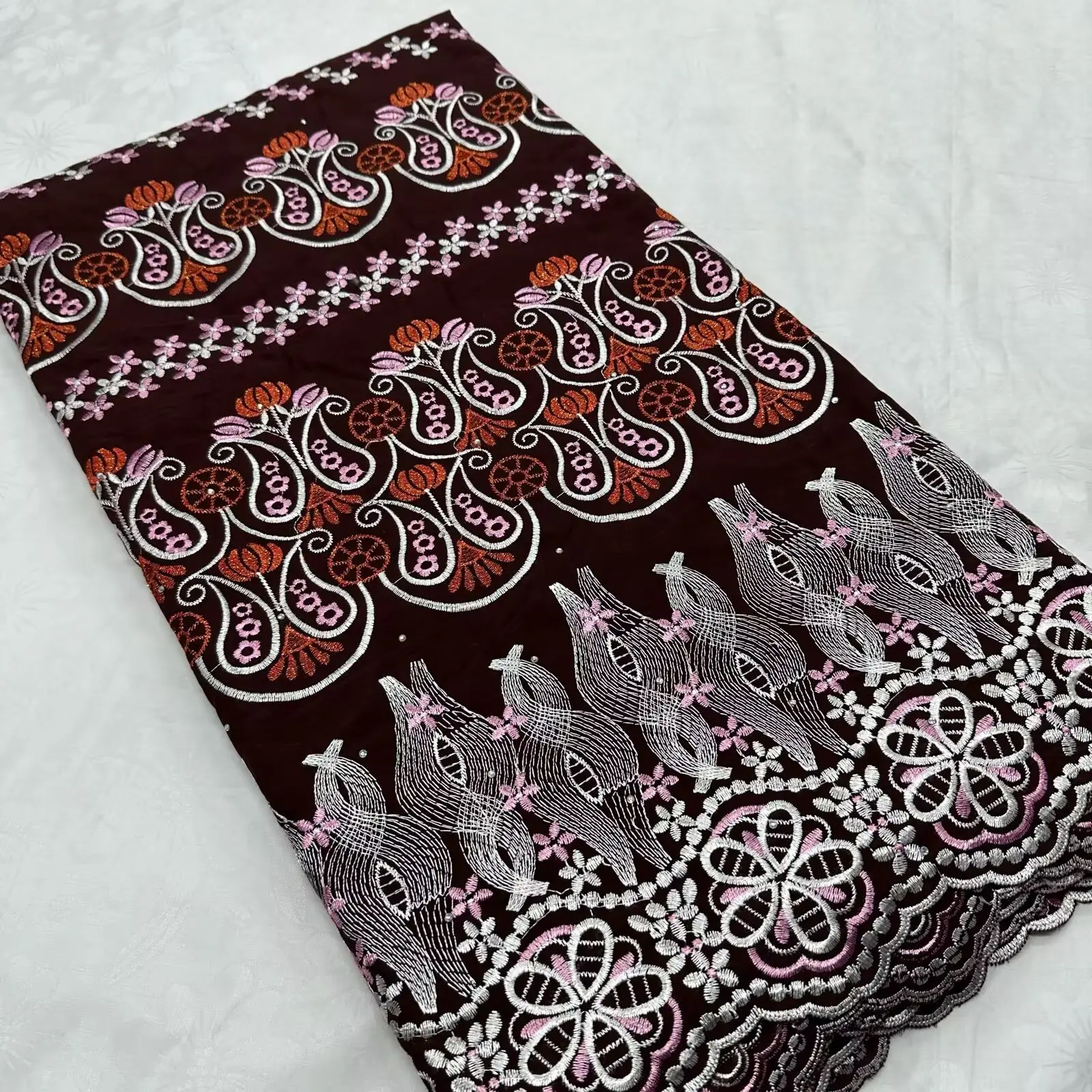 Hot Sale 5 Yards African Cotton Embroidery Lace Fabric High Quality Swiss Voile Lace With Stones For Clothing Sewing 16A95 view 4