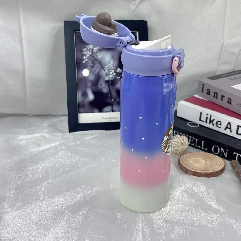 

Starbucks Inspired Ombre Purple Pink Thermos, 500ml Leakproof Insulated Tumbler for Hot Cold Drinks