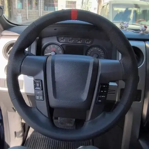 포드 F150 SVT 랩터 F150 자동차 액세서리에 대한 브레이드 핸드 바느질 마이크로 화이버 가죽 자동차 핸들 커버