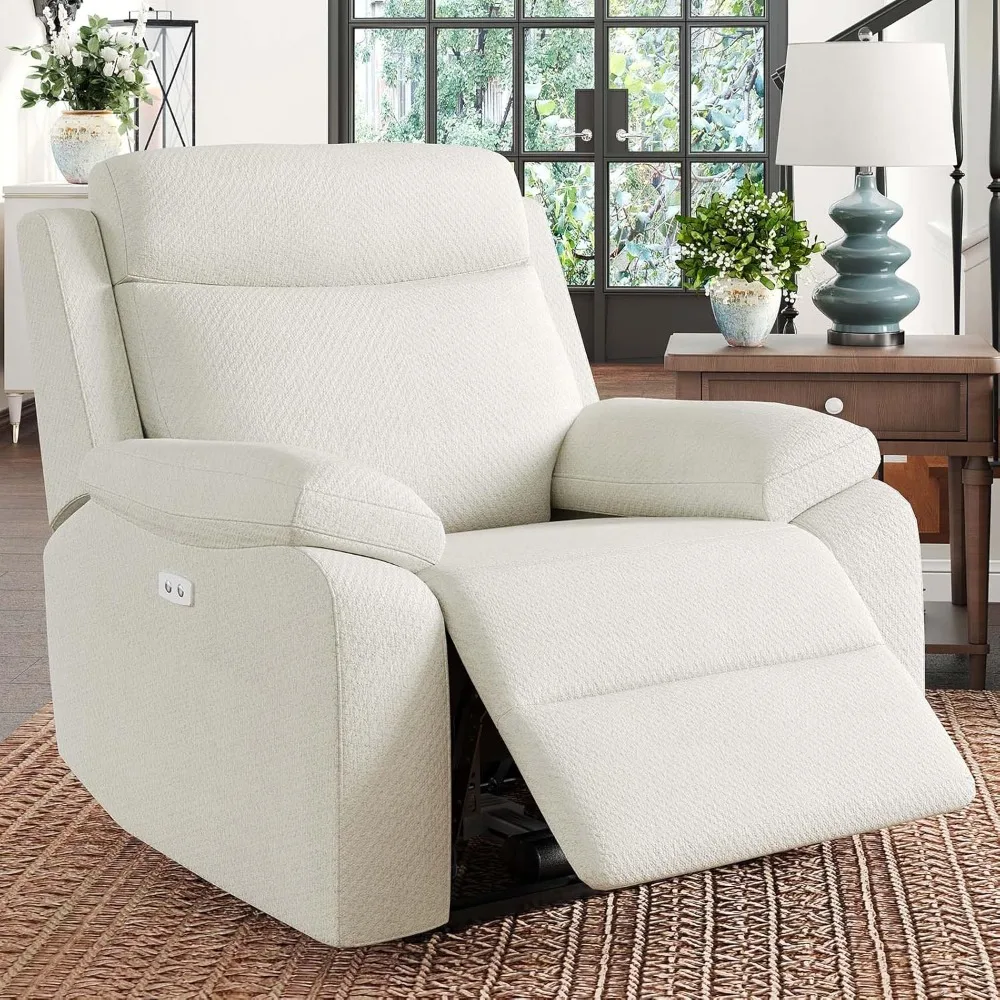 Fabric Power Recliner Chairs for Adults, Oversized Electric Reclining Sofa Chairs for Living Room,Beige，Living Room Sofas