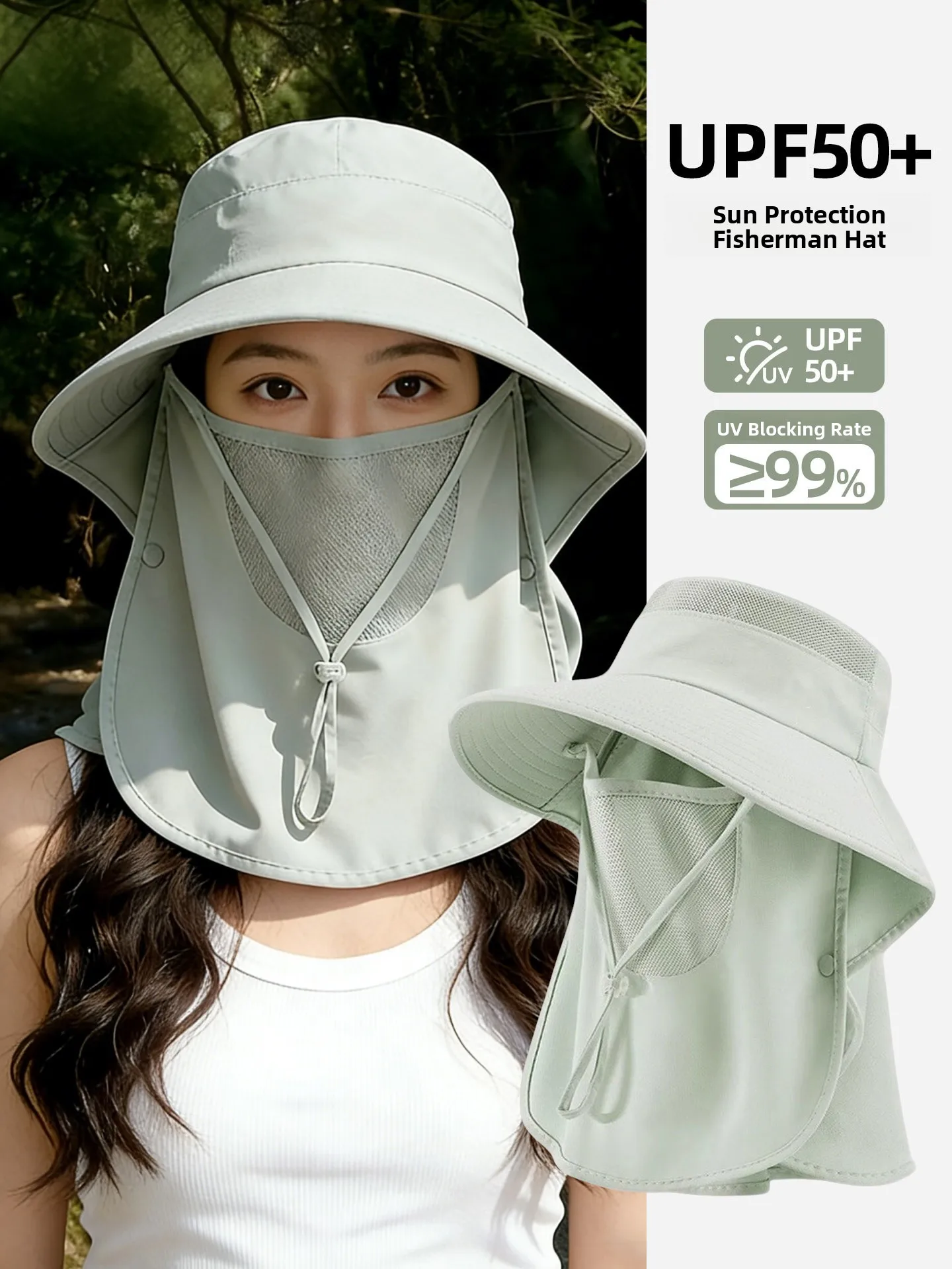 Adjustable Women's Sun Hat Full-Coverage UV Protection Neck Protector Foldable Wide Brim Spring Summer Anti-Uv Fishing Cap
