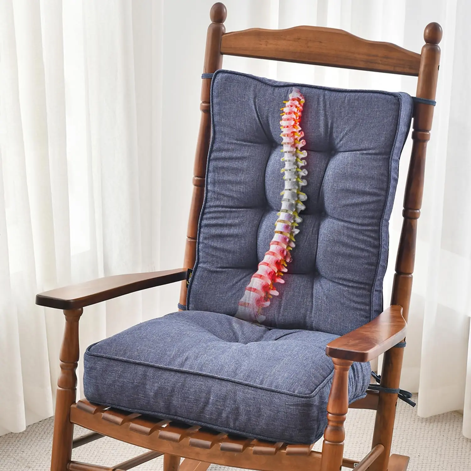 

Комплект подушек для кресла-качалки из пены с эффектом памяти, водостойкие нескользящие накладки с завязками для использования в помещении/на улице, 2 шт., цвет индиго.