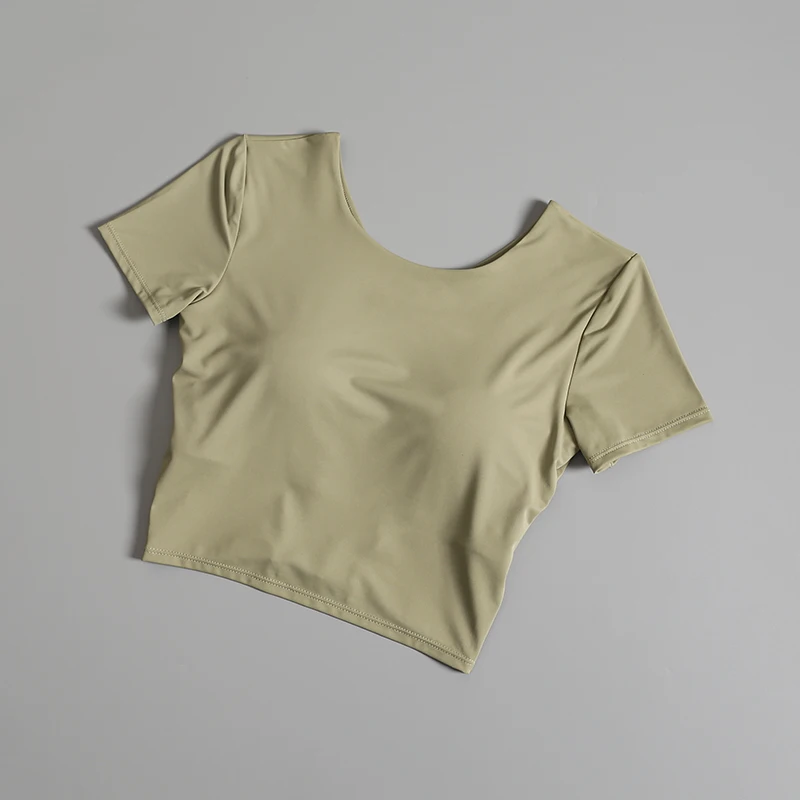 Fitness short-sleeved women slim sexy beautiful back tight fast dry spring and summer professional morning jogging exercise