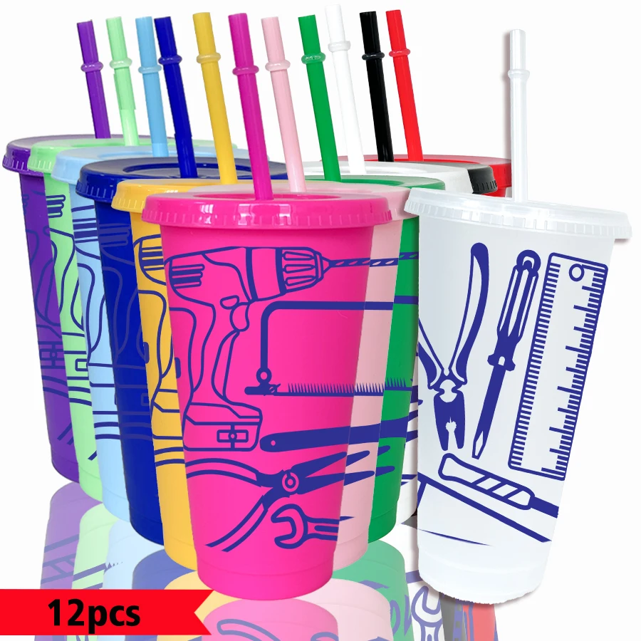 12pcs-set-tool-ruler-pattern-26oz-colored-plastic-party-cold-cup-back-to-school-birthday-gift-gameday-drinkware
