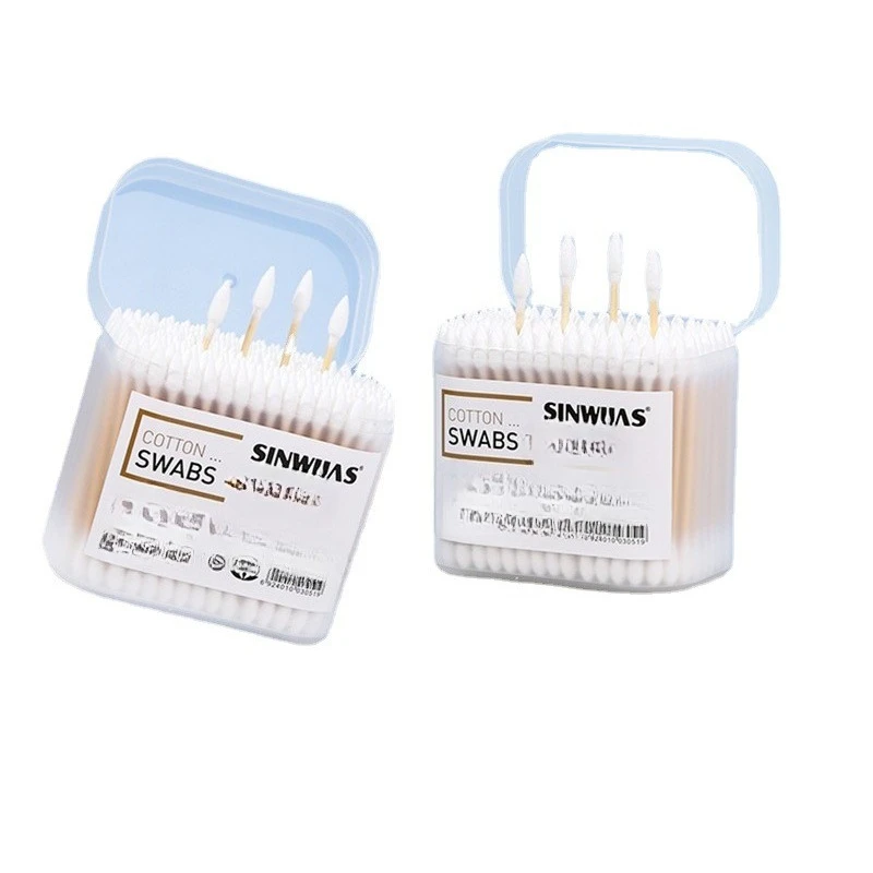 200 Uds. Brotes de hisopos de algodón de maquillaje de limpieza de orejas de doble cabezal desechables para el hogar