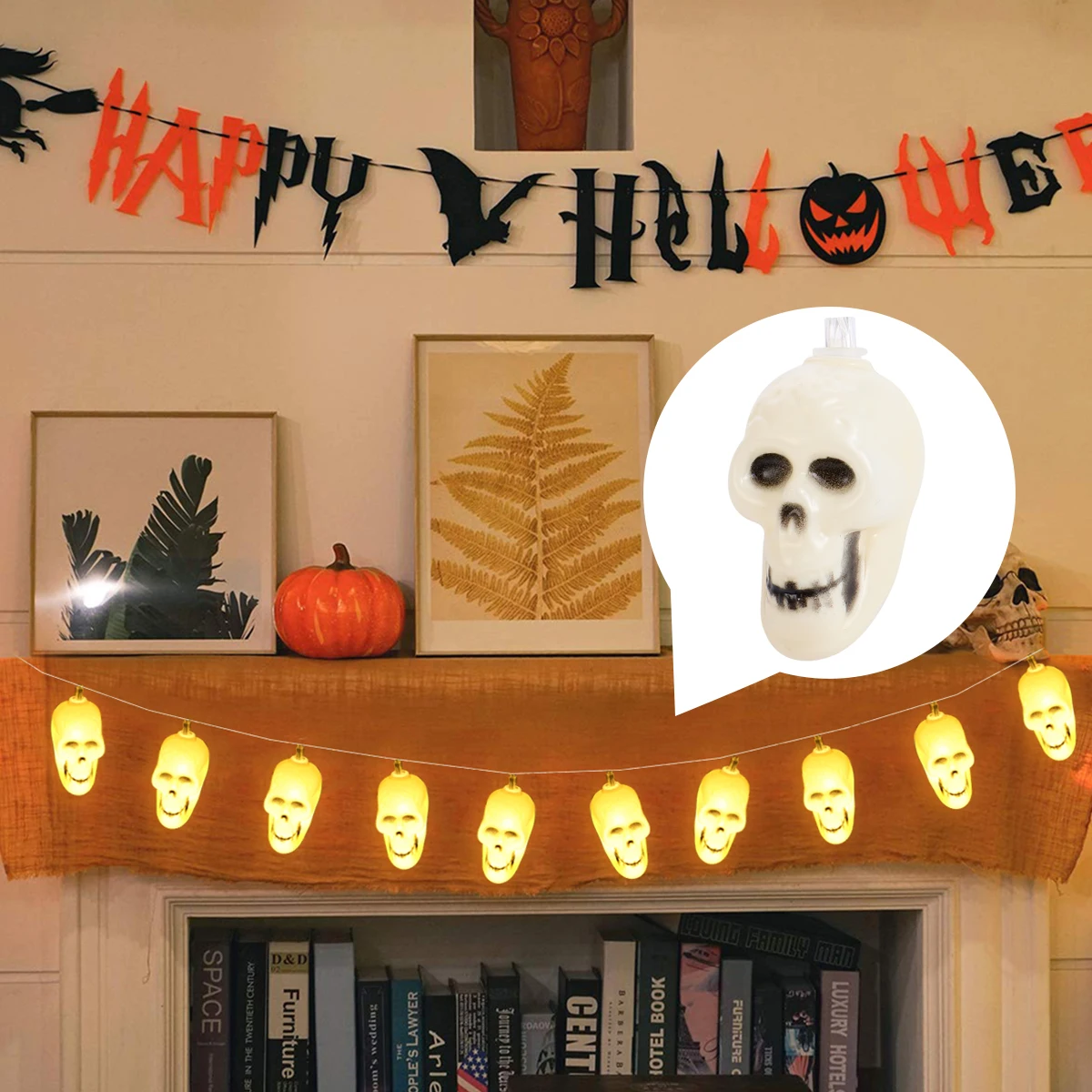 

Decorative Lights Skull String Strung Indoor Decorations Plastic Halloween