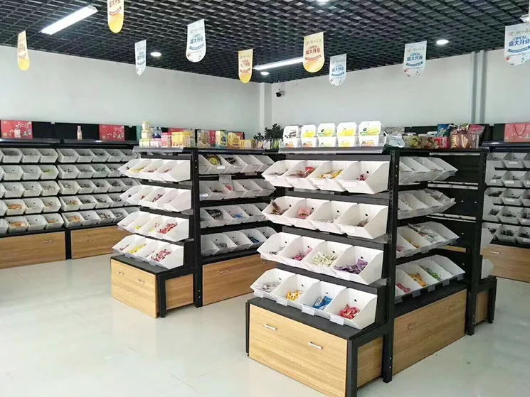 

Snack shelves, casual food, supermarkets, convenience stores, steel and wood display racks, bulk biscuit and candy racks