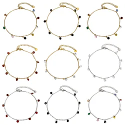 1 Piece 304 Stainless Steel Link Cable Chain Anklet Multicolor Rhinestone For Women Party Fashion Bracelets Gift 22cm(8.7