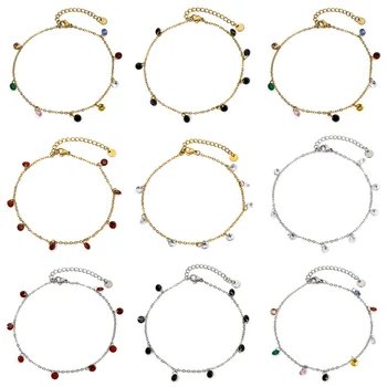 1 Piece 304 Stainless Steel Link Cable Chain Anklet Multicolor Rhinestone For Women Party…