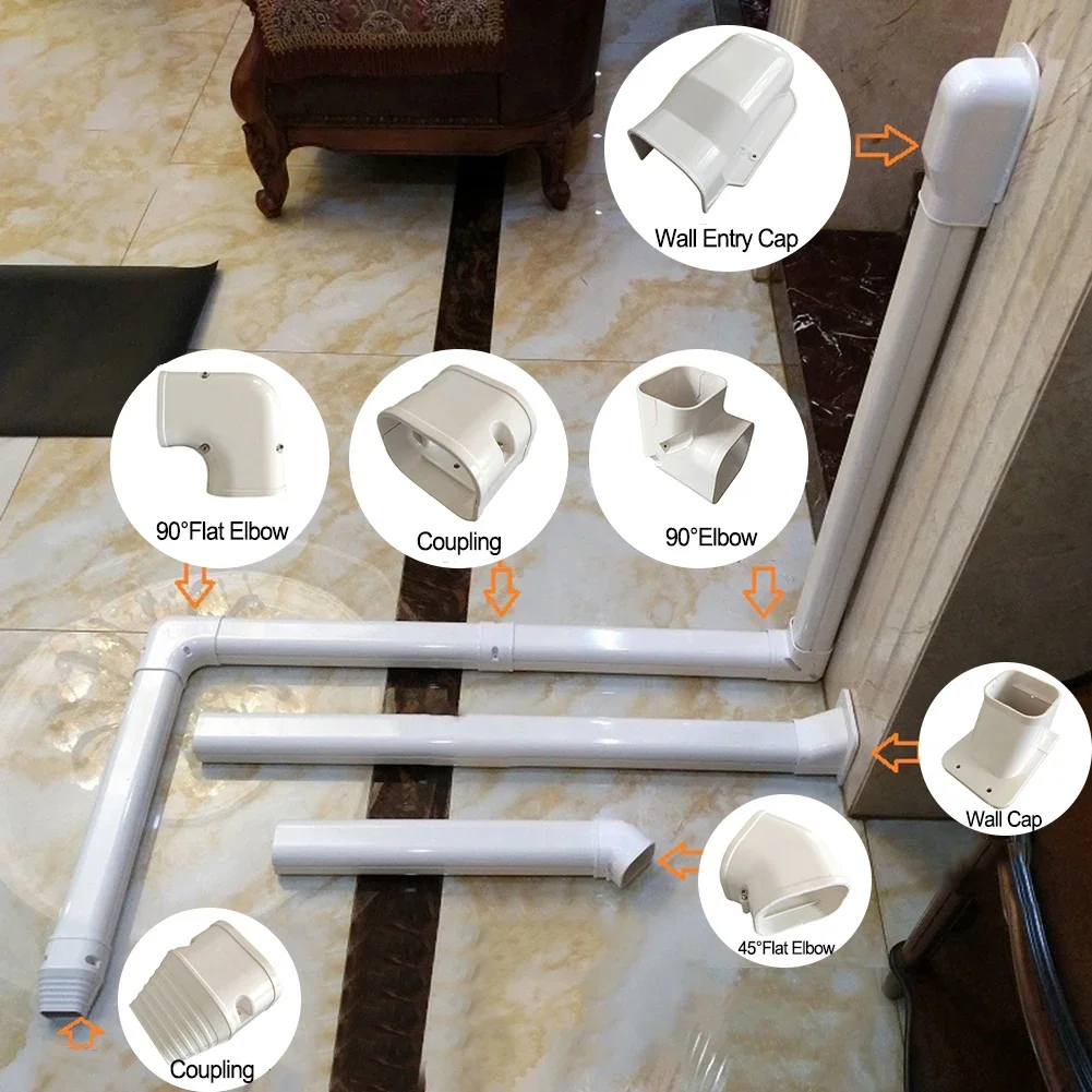 غطاء أنبوب حماية أنبوب تكييف الهواء سبليت ومركزي غطاء خرطوم PVC مزخرف غطاء دخول الحائط 90 °   اقتران الكوع المسطح