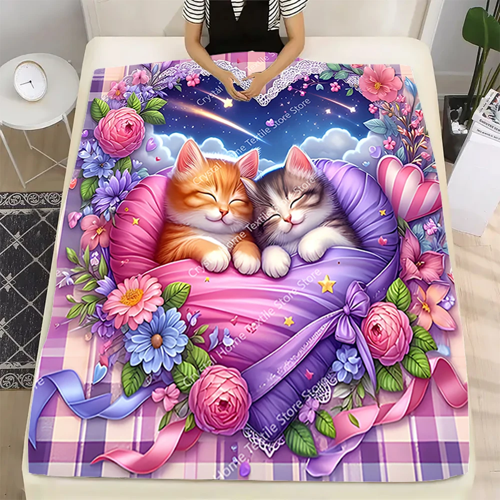 

Cats in Love Design Print Flannel Blanket, Soft Warm Throw Blanket Nap Blanket For Couch Sofa Office Bed Camping Trave Blanket