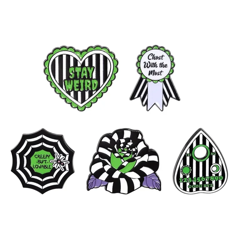 Halloween Spider Web Creepy But Lovable Enamel Pins Punk Gothic Stay Weird Heart Rose Brooch Bag Lapel Badge Accessories Gifts