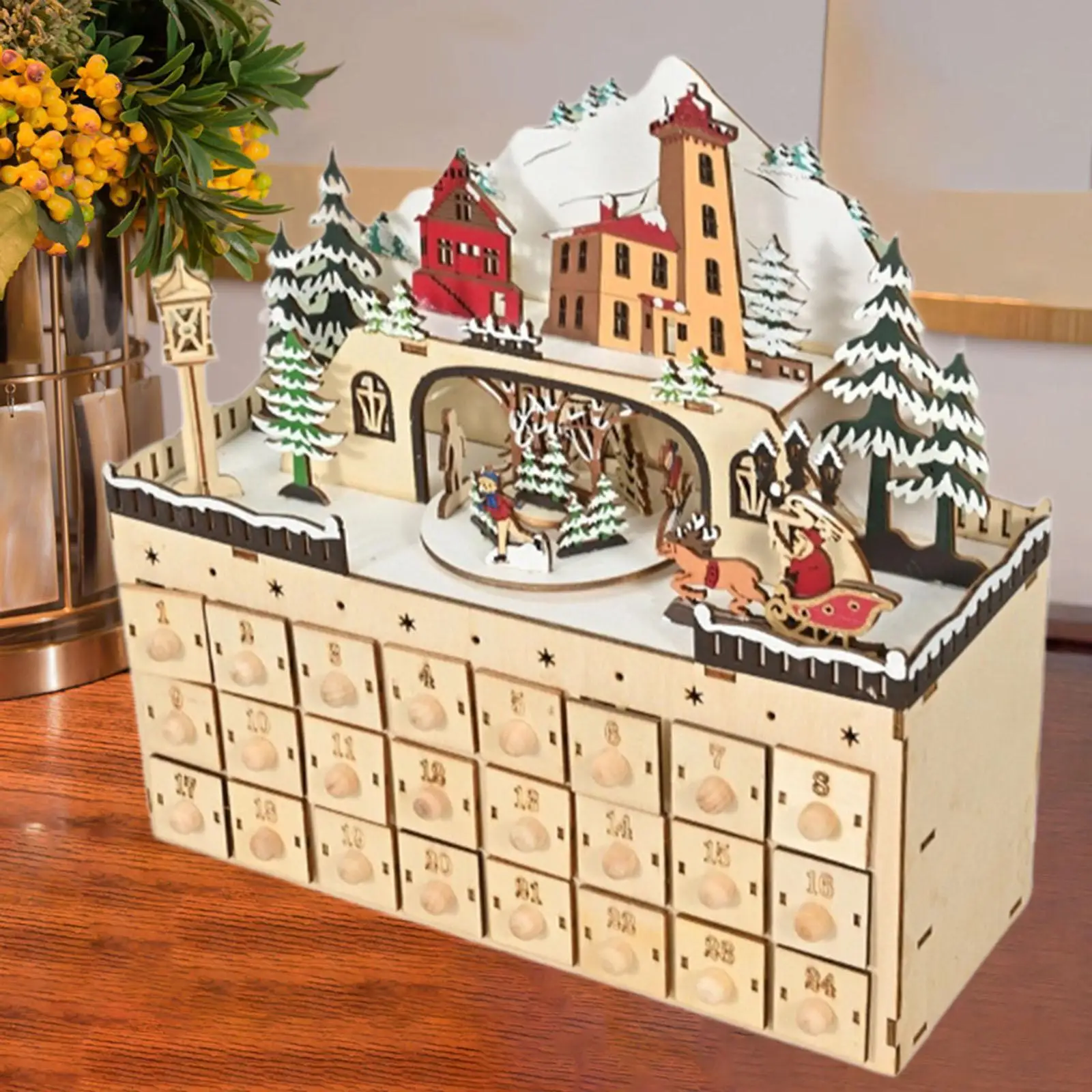 

Christmas Advent Calendar 2024 DIY with Lights Wooden Advent Calendar for Party Favors Living Room Coffee Table Festival Bedroom