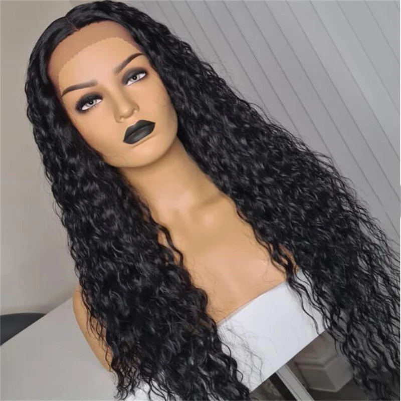 26 Polegada macio longo sem cola natural preto kinky encaracolado peruca dianteira do laço para mulheres com cabelo do bebê sintético preplucked diariamente