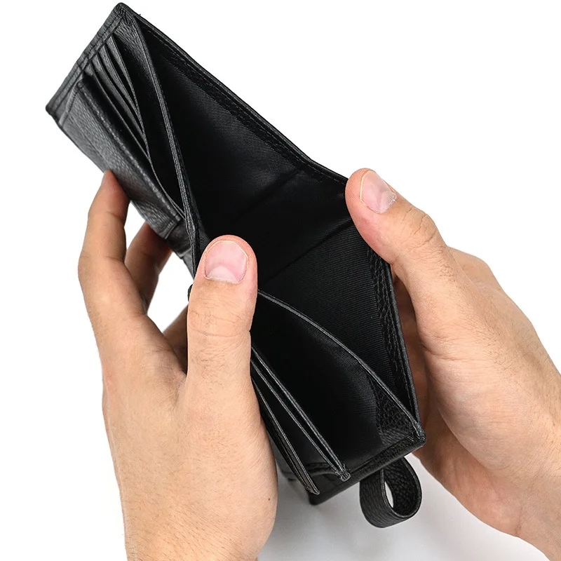 Dompet Kulit Asli Pendek Hitam untuk Pria Tas Clutch Kulit Sapi Asli Mini Tempat Kartu Dompet Koin Dengan Kotak Hadiah