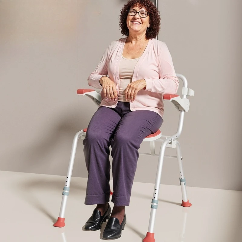 Safety Bath Seat for Elderly, Folding Shower Stool, Adjustable Height Non-Slip Aluminum Stool, No-Drill Accessible Bath Chair