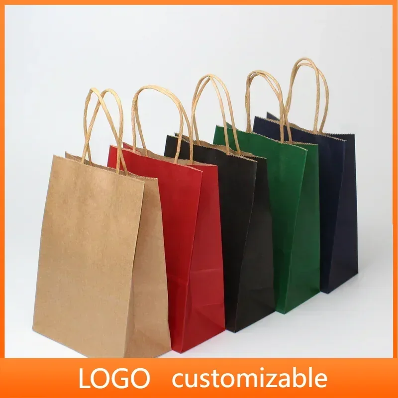 

20 pcs Custom kraft paper bag printed logo handbag personalized color milk tea takeout cosmetics clothing store gift packing bag