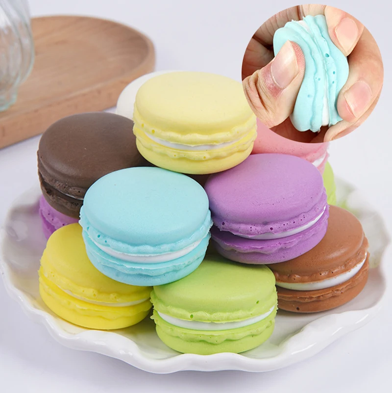 5 uds 4cm PU simulación de galletas de macarrón suave postre falso pastel hornear tienda escaparate muestras accesorios de fotografía adornos de boda