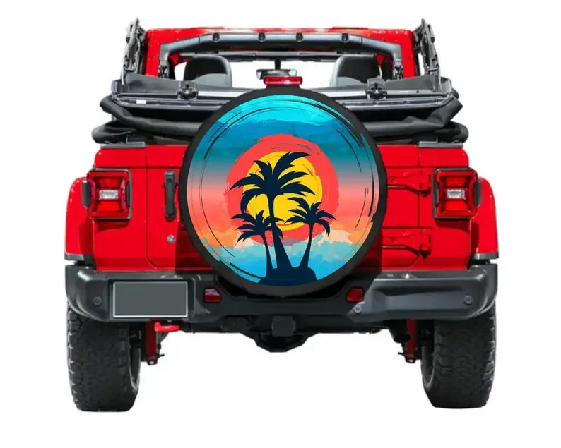 Spare Tire Cover, Beach Summer Palm Trees, Tire Cover, Car accessories, girl, Accessories, Summer Vibe