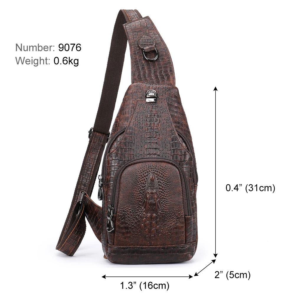 WESTAL Genuine Leather Sling Bag Anti-Thief Crossbody Personal Pocket Bag Chest Shoulder Bag for Travel Hiking Croco Design Bags