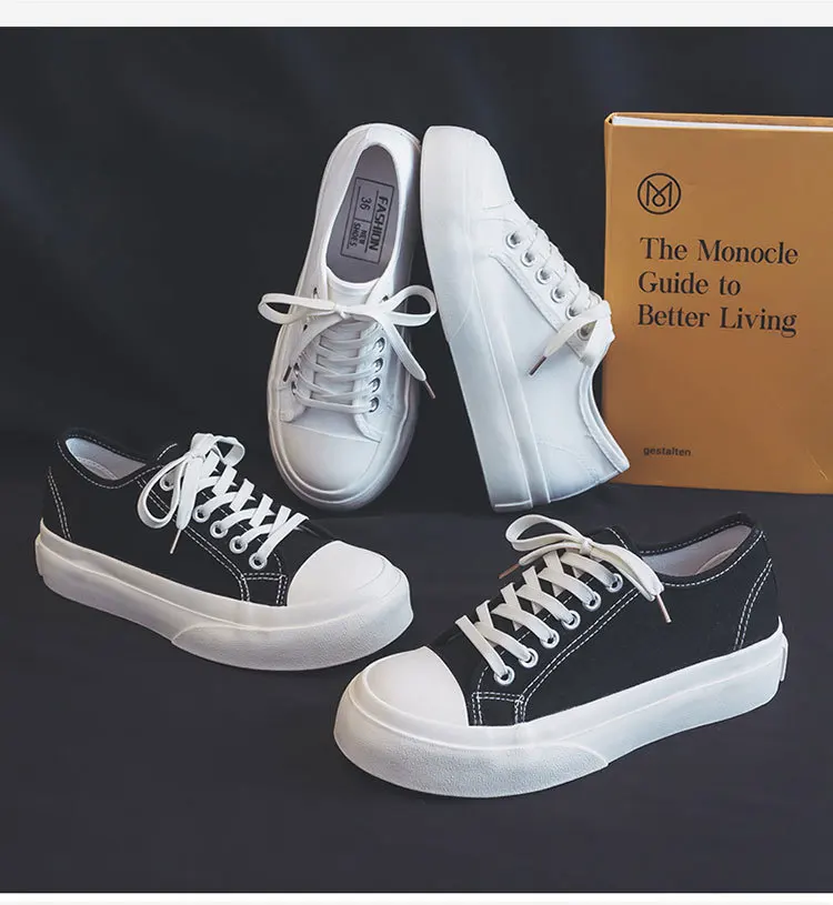 Zapatillas clásicas y versátiles de color crema, nuevo estilo, transpirables, ligeras, bonitas, con punta ancha, zapatillas de lona con suela gruesa