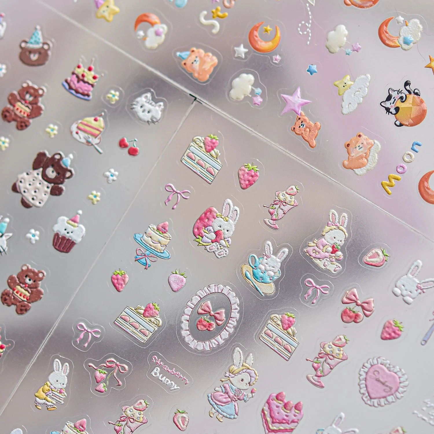 Lovely Animal Birthday 5D Nail Stickers Cake Candle Rabbit Bear Cherry Element Party Style Decal Self Adhesive Decor Manicure