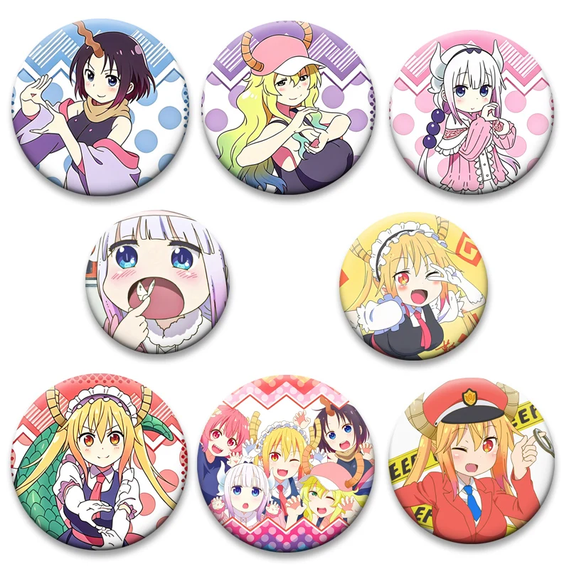 Anime Miss Kobayashi's Dragon Maid S Brooches Kobayashi,Riko Saikawa,Makoto TanaKa,Tohru Badge Round Cartoon Lapel Pins Decor