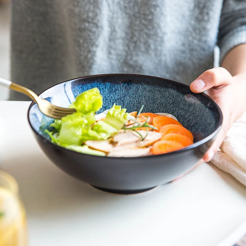 Japanese Kiln Change Ramen Noodle Bowl Household Under Glazed Kitchen Tableware Salad Soup Retro Porcelain Bowl Large Rice Bowl