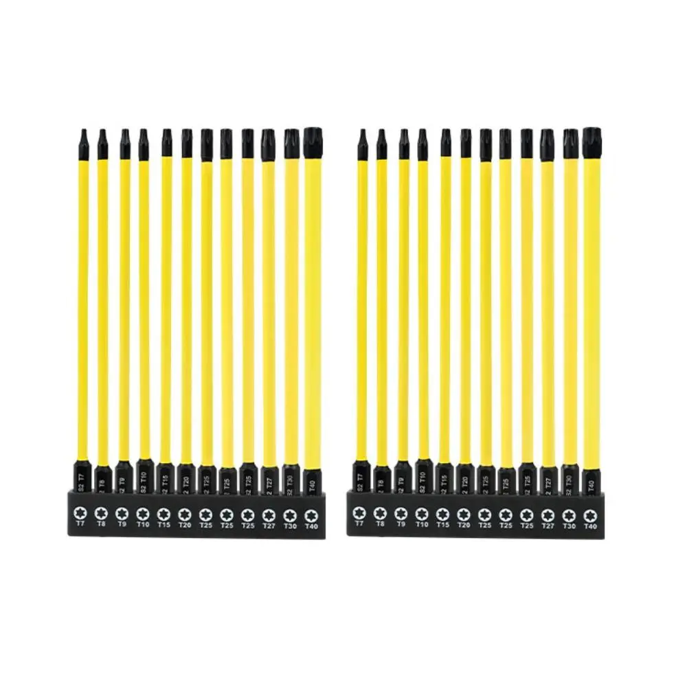 12pcs/set T7-T40 Six-Point Star Torx Bit 150mm High Hardness Impact Torx Bit Set Alloy Steel Magnetic Attraction Screwdriver Bit