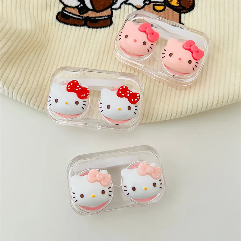 Nuevo estuche para gafas de contacto Hello Kitty, estuche transparente para gafas de contacto portátil Kawaii de dibujos animados para miopía, regalos de viaje para niñas