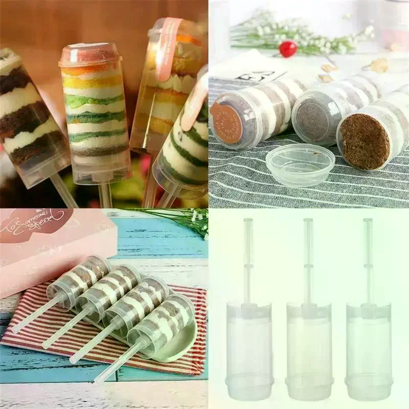 Pushable Cake Holders Diy Push Cake Mold Cylinder Shaped Cake Pusher Push Pops Plastic Containers With Lids For Kitchen 10pcs
