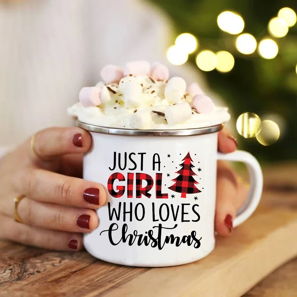 Coffee Cups Just A Who Loves Christmas Enamel Mugs Xmas Party Wine Dessert Cocoa Chocolate Handle Cup Gifts for Family Friends