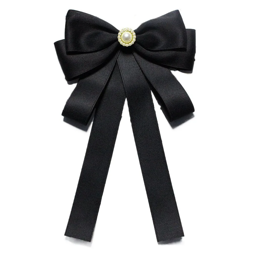 Sweet Rhinestones Black Ribbon Pin Pearl Multi-layer Black Bow Necktie Love Heart Beads Funerals Memorial Pin Mourning