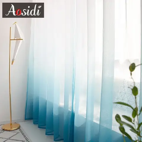 거실 커튼에 대 한 현대 그라디언트 Tulle 커튼 부엌 Windows 깎아 지른 커튼 침실 장식 다채로운 Voile 커튼