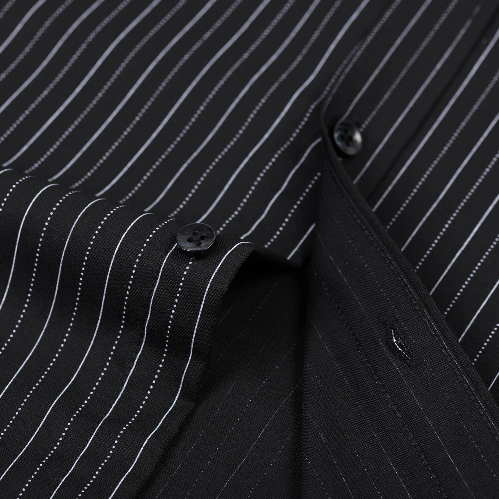 Camisa masculina listrada xadrez manga comprida com bolso no peito – camisas casuais leves e elásticas com botões perfeitas para todas as estações