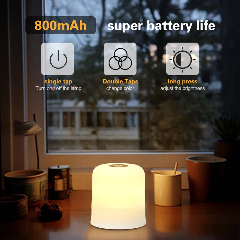 LED Touch Lamp Night Light 3 Colors Dimming Table Lamp USB Charging Bedroom Eye Protection Christmas Gift LED Bedside Book Lamp