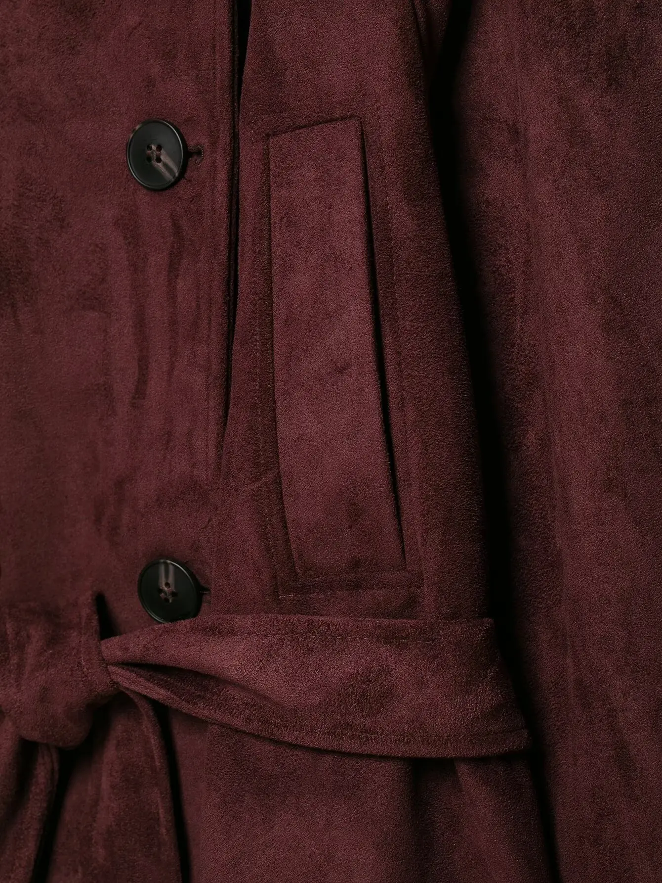 BSAY 2026 Commuter-Style Damenjacke aus Kunstwildleder, Burgunderrot, Stehkragen, Doppelreihig, mit Gürtel, Langarm, Kurze Oberbekleidung – Detail 10