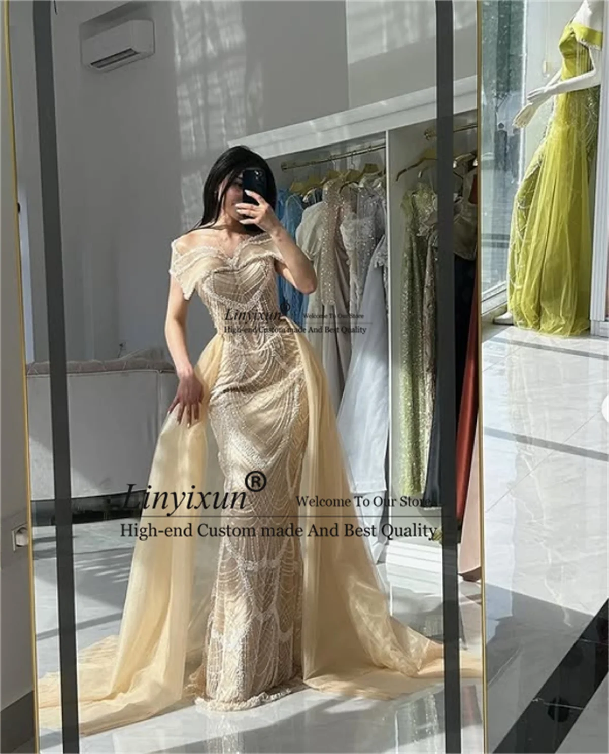 Dubai Aso Ebi Diamant Prom Kleider Elegante Off Schulter Meerjungfrau Abend Party Kleider Angepasst Lange Arabische robes de soirée