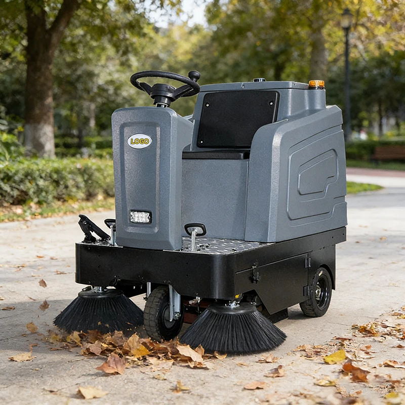 Ride-On Self-Propelled Heavy Duty Electric Battery-Powered 1800W 48V Street Floor Sweeper Machine 42gal Hopper