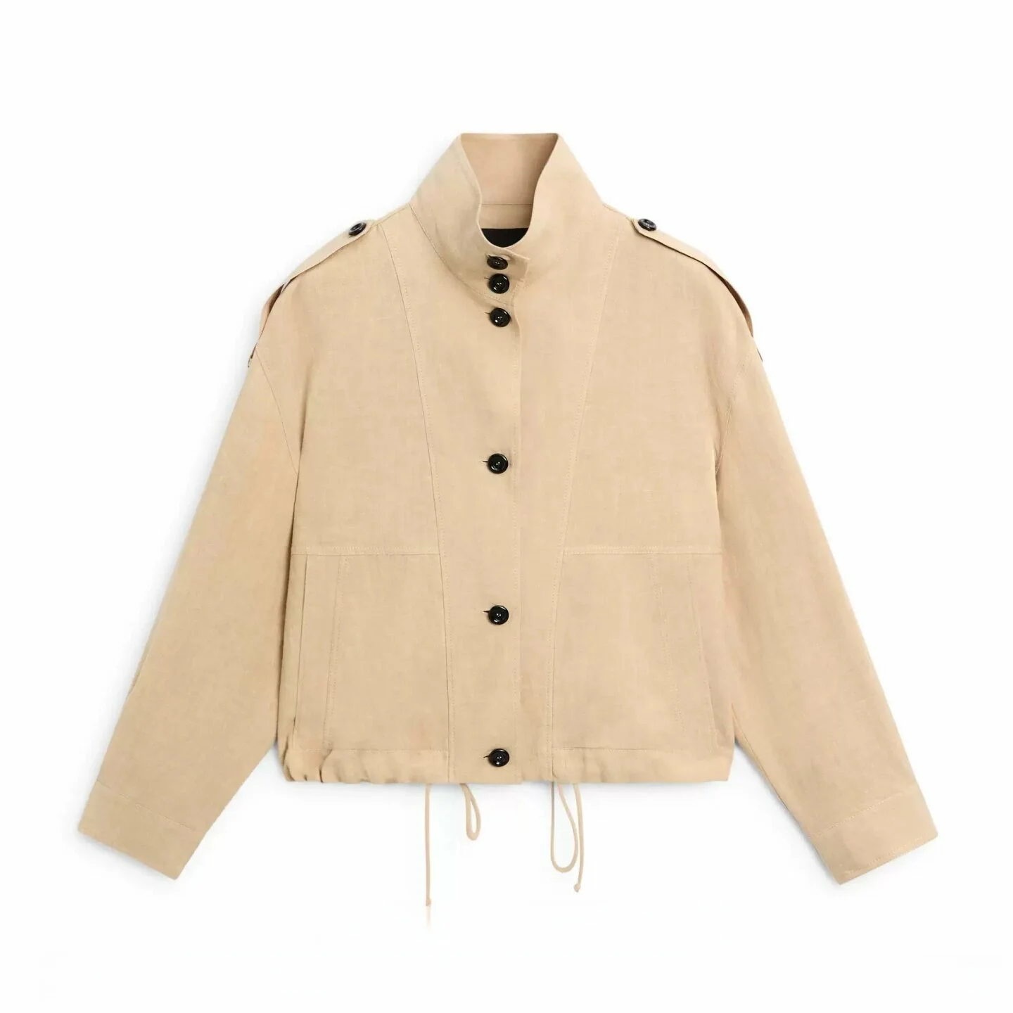 Summer 2026 Women's Linen Lightweight Texture Pilot Jacket Outerwear Casual Loose Fit Short Length Button Closure